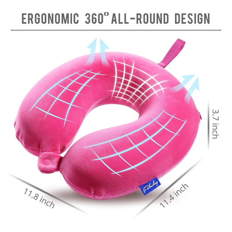 Fabuday Memory Foam Neck Pillows for Travel - Travel Neck Pillows for Airplanes with Attachable Snap Strap Soft Washable Cover  Flight Neck Pillows Provide Neck Rest for Traveling  Car  Home  Office  Pink - Image 5